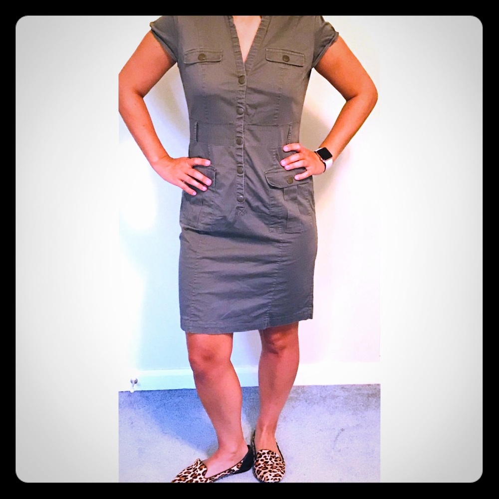 Olive Green, Above the Knee Safari Dress